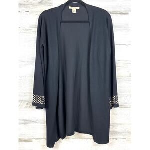 Ava Paige Womens S Black Open Cardigan Gold Beaded Long Sleeve Layer Sweater